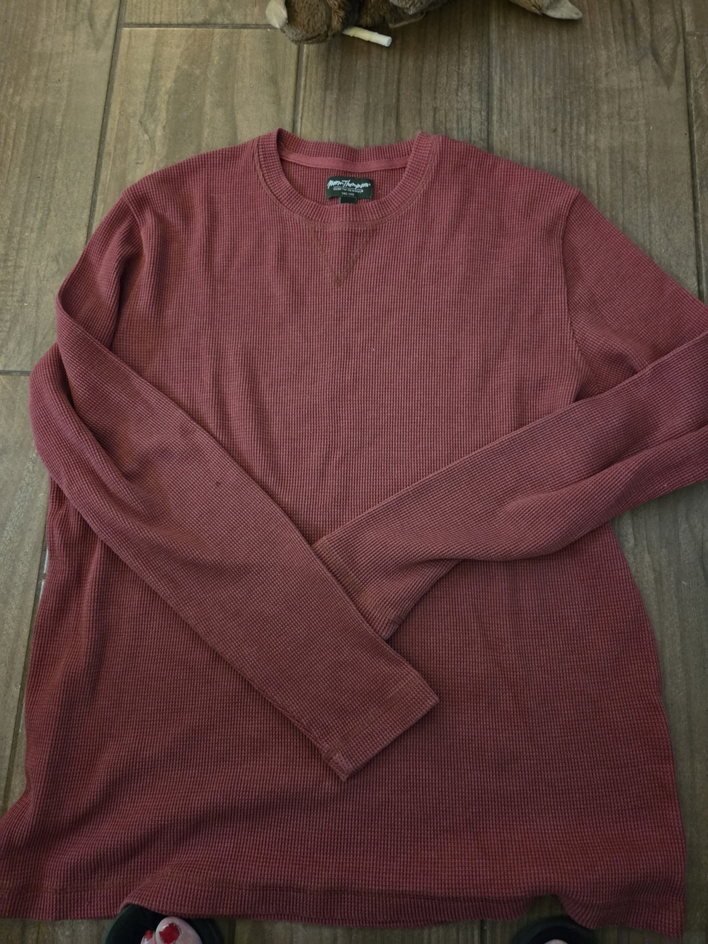 Norm Thompson Men's Crewneck Waffle Knit Thermal  - Brick Red/Rust